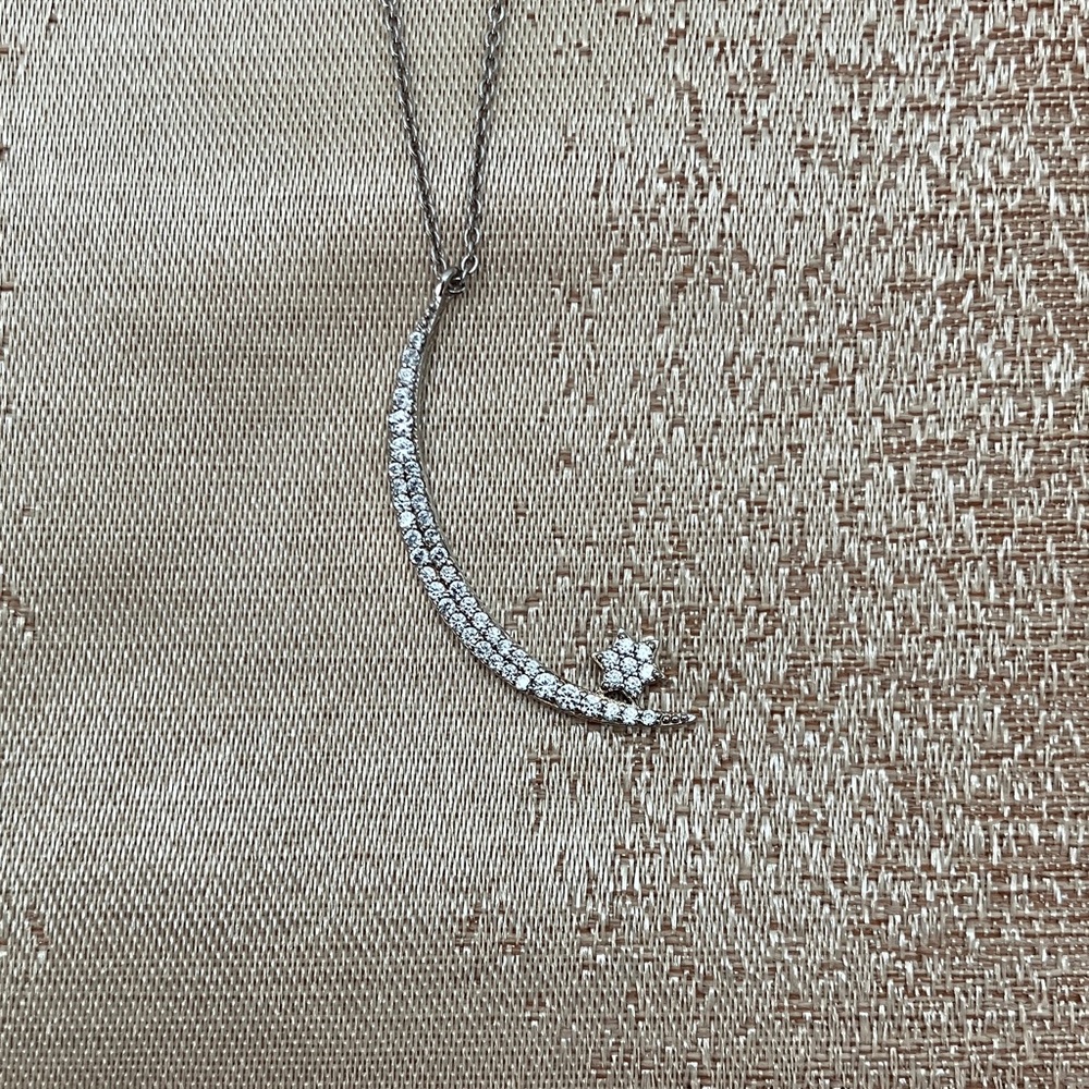 Sterling Silver Crescent Necklace CZ 18”